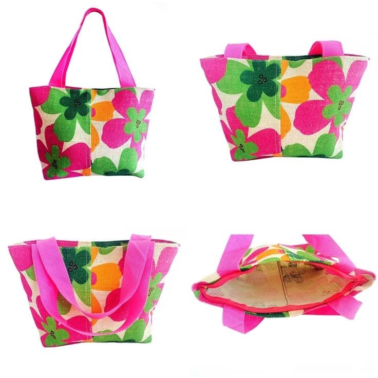 Handmade Women Bags With Sack Cloth Painted Flowers 9_